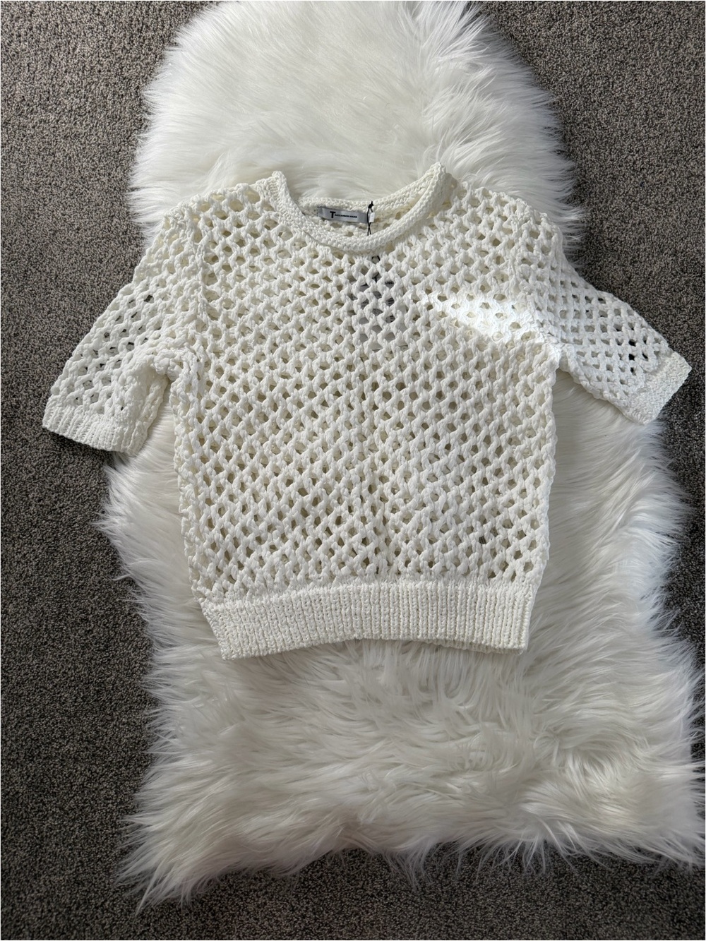 T by Alexander Wang Open Knit Short Sleeve Sweater